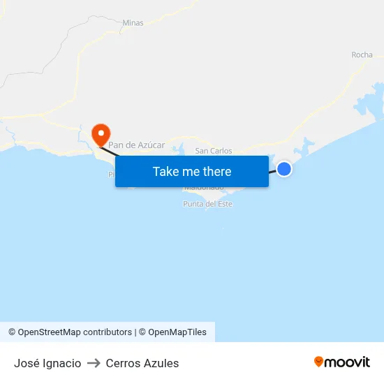 José Ignacio to Cerros Azules map