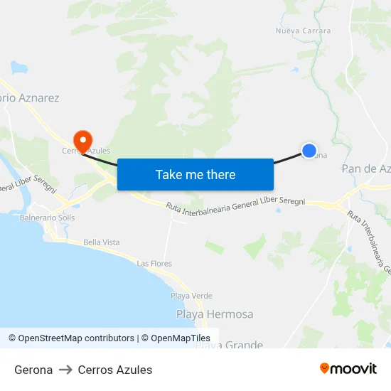 Gerona to Cerros Azules map