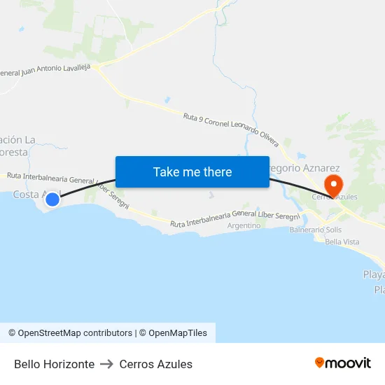 Bello Horizonte to Cerros Azules map