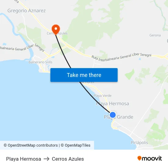 Playa Hermosa to Cerros Azules map