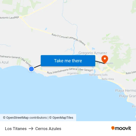 Los Titanes to Cerros Azules map