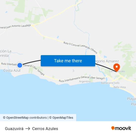 Guazuvirá to Cerros Azules map
