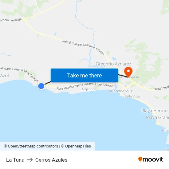 La Tuna to Cerros Azules map