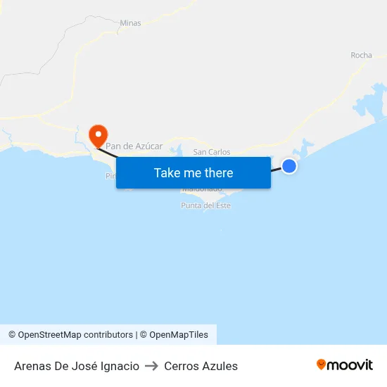 Arenas De José Ignacio to Cerros Azules map