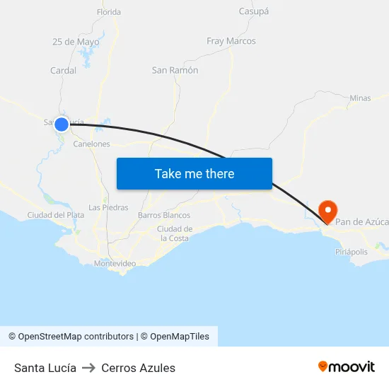 Santa Lucía to Cerros Azules map