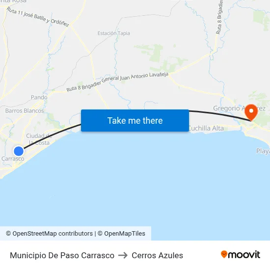 Municipio De Paso Carrasco to Cerros Azules map