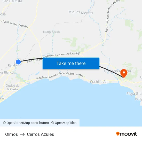 Olmos to Cerros Azules map