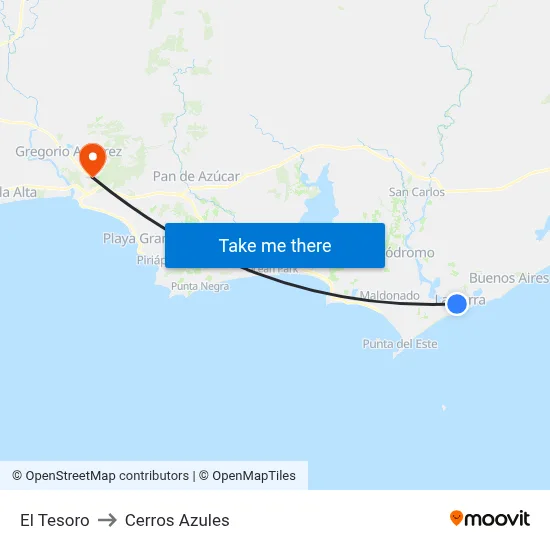 El Tesoro to Cerros Azules map