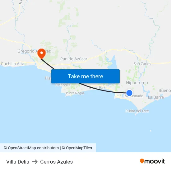 Villa Delia to Cerros Azules map