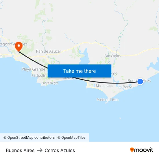 Buenos Aires to Cerros Azules map