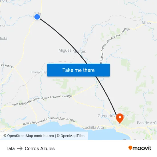 Tala to Cerros Azules map