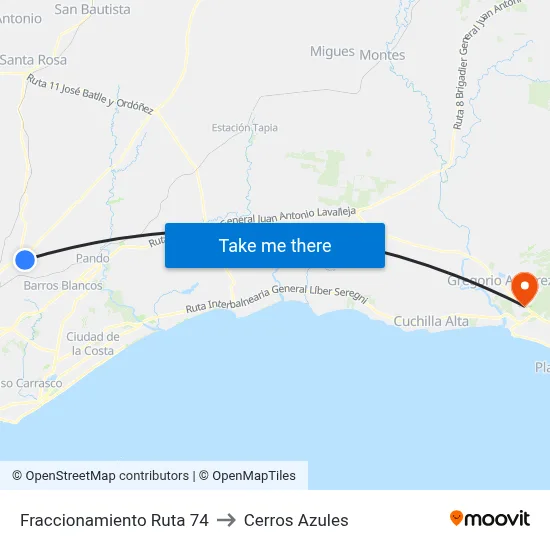 Fraccionamiento Ruta 74 to Cerros Azules map