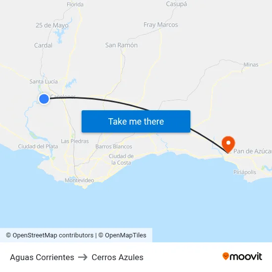 Aguas Corrientes to Cerros Azules map