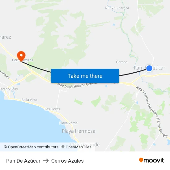 Pan De Azúcar to Cerros Azules map