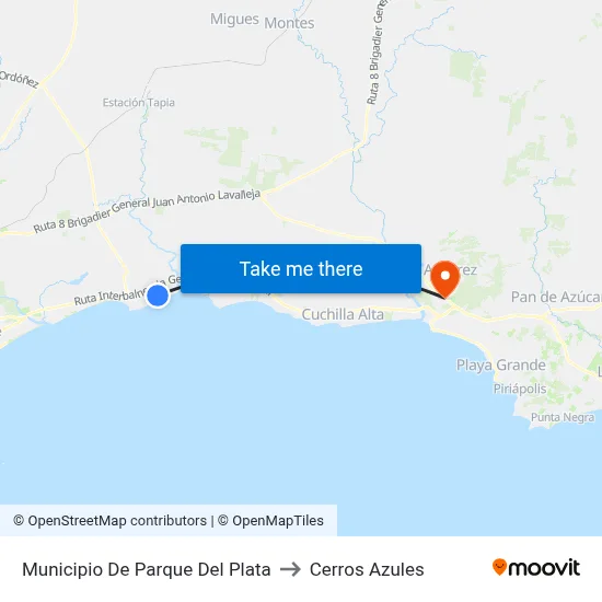 Municipio De Parque Del Plata to Cerros Azules map