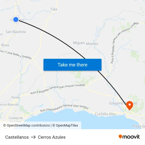 Castellanos to Cerros Azules map