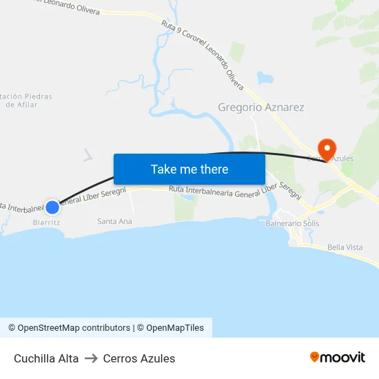 Cuchilla Alta to Cerros Azules map