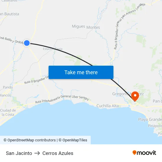 San Jacinto to Cerros Azules map