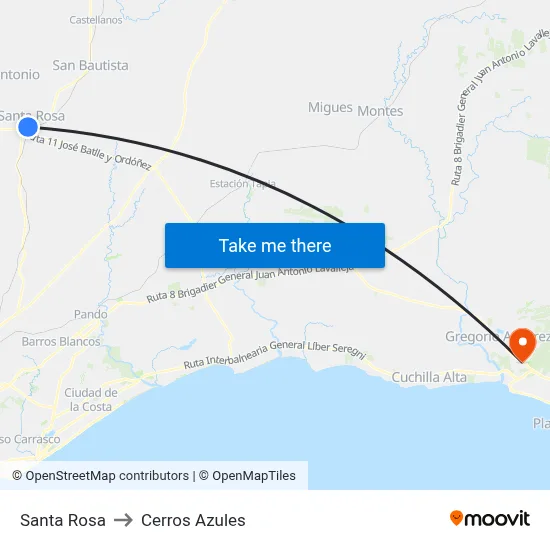 Santa Rosa to Cerros Azules map