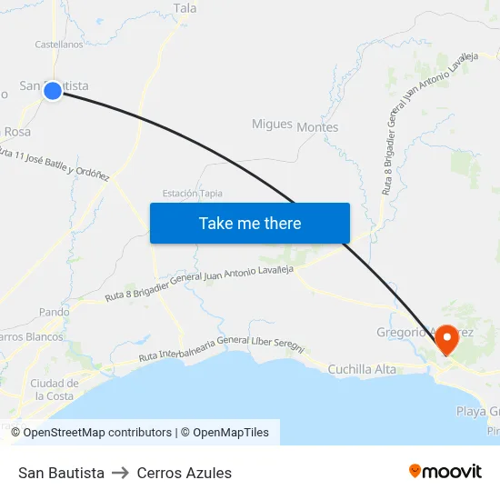 San Bautista to Cerros Azules map