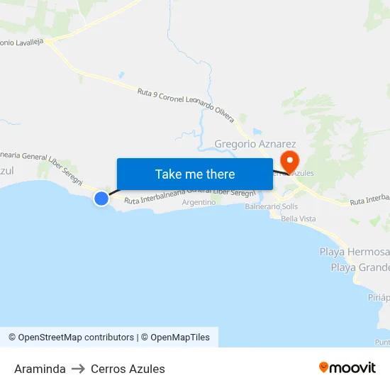 Araminda to Cerros Azules map