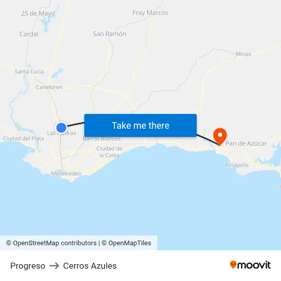 Progreso to Cerros Azules map