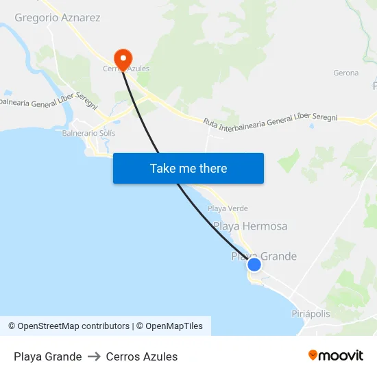 Playa Grande to Cerros Azules map