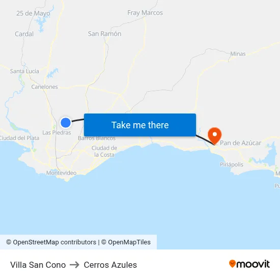 Villa San Cono to Cerros Azules map