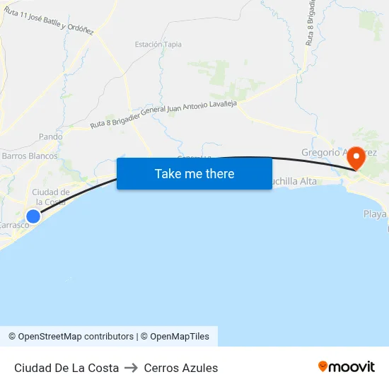 Ciudad De La Costa to Cerros Azules map