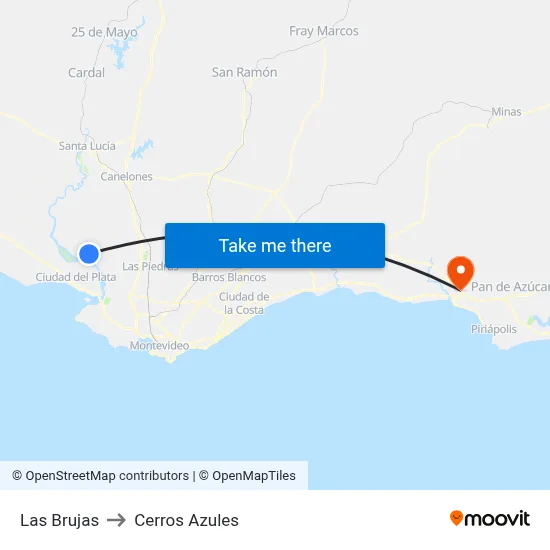Las Brujas to Cerros Azules map