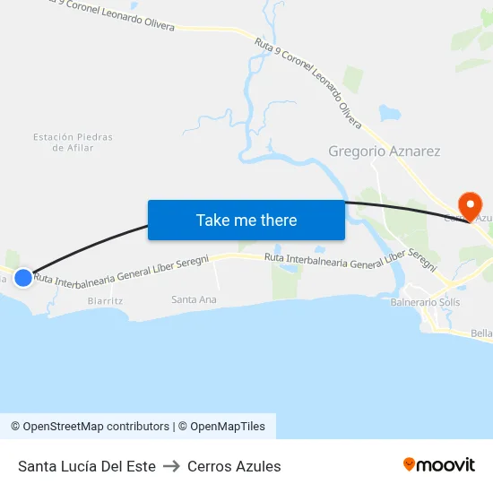 Santa Lucía Del Este to Cerros Azules map