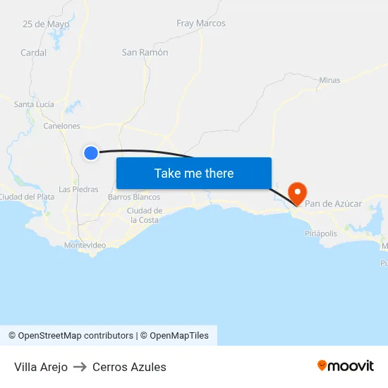 Villa Arejo to Cerros Azules map