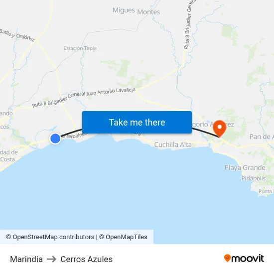 Marindia to Cerros Azules map