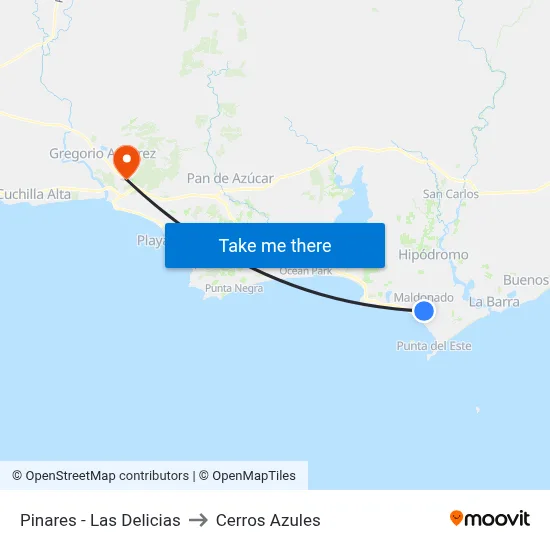 Pinares - Las Delicias to Cerros Azules map