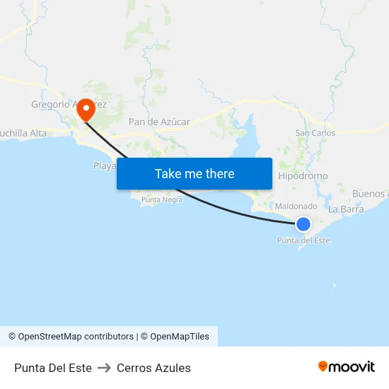 Punta Del Este to Cerros Azules map