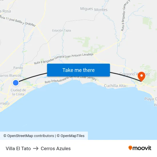 Villa El Tato to Cerros Azules map