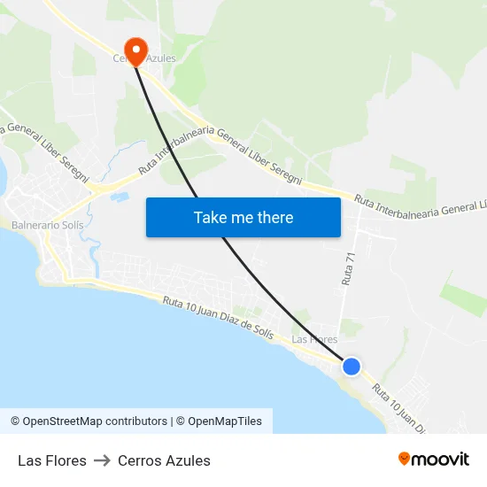 Las Flores to Cerros Azules map