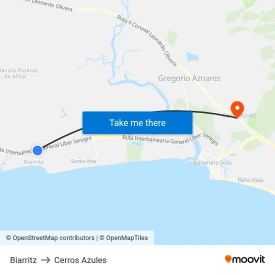 Biarritz to Cerros Azules map