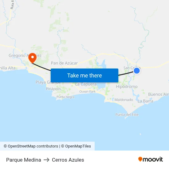 Parque Medina to Cerros Azules map