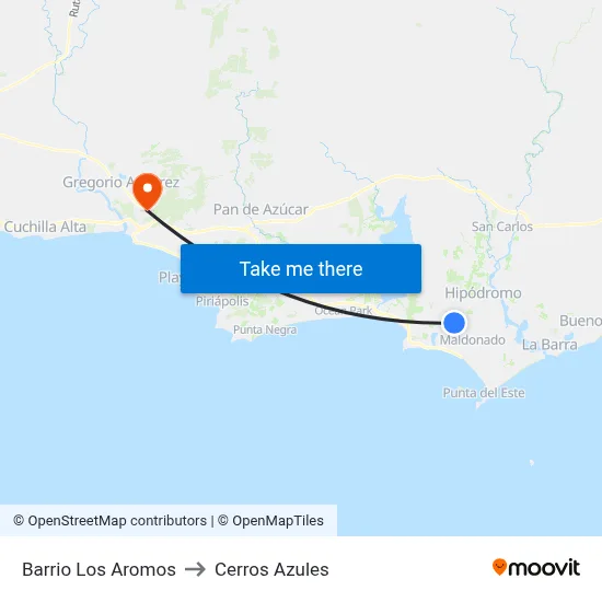 Barrio Los Aromos to Cerros Azules map