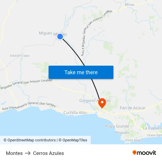 Montes to Cerros Azules map