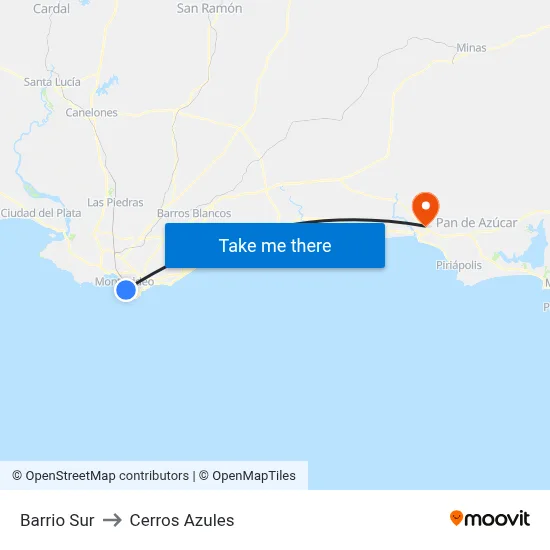 Barrio Sur to Cerros Azules map