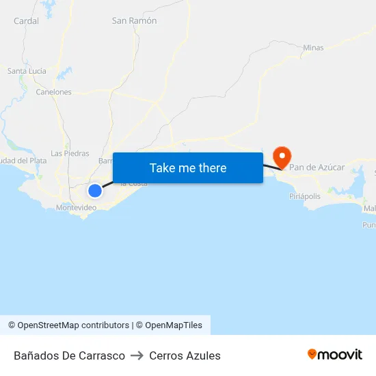 Bañados De Carrasco to Cerros Azules map