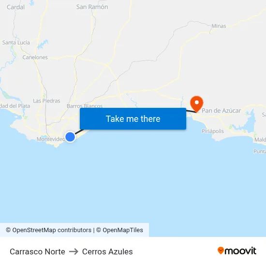 Carrasco Norte to Cerros Azules map