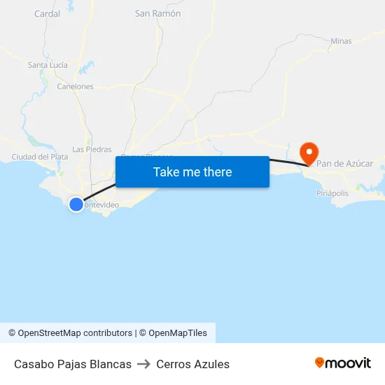 Casabo Pajas Blancas to Cerros Azules map