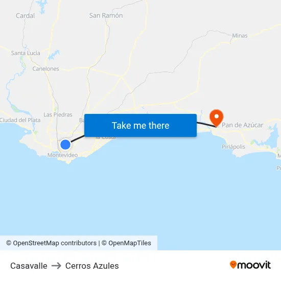 Casavalle to Cerros Azules map