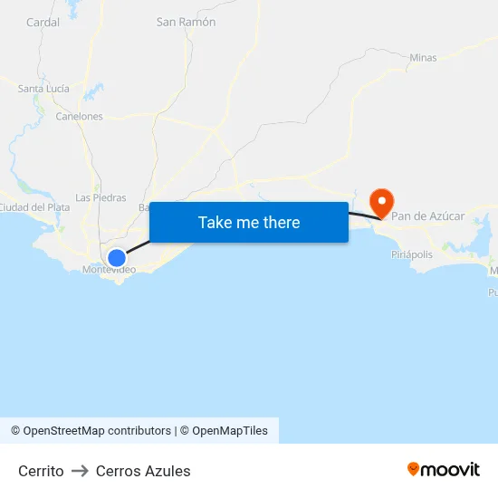 Cerrito to Cerros Azules map