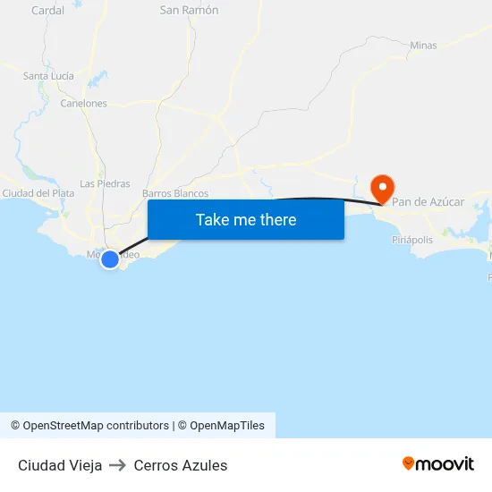 Ciudad Vieja to Cerros Azules map