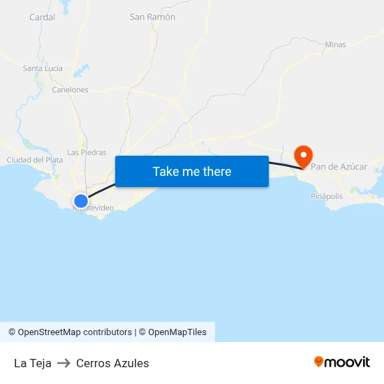 La Teja to Cerros Azules map