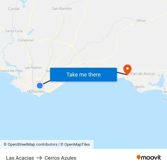 Las Acacias to Cerros Azules map